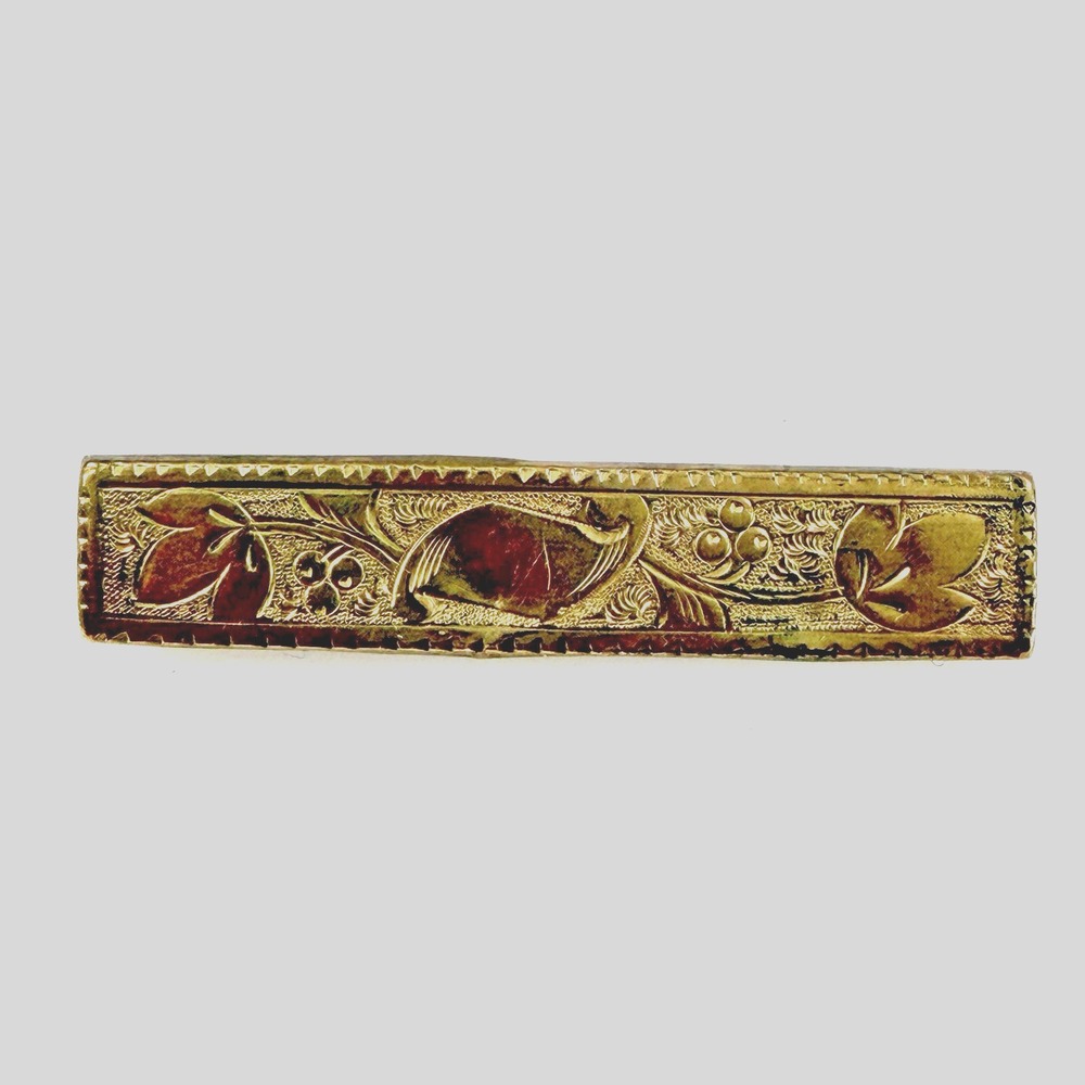 Vintage Gold Filled Bar Brooch Floral Repousse 2.5" DENT IN CENTER SEE PHOTO